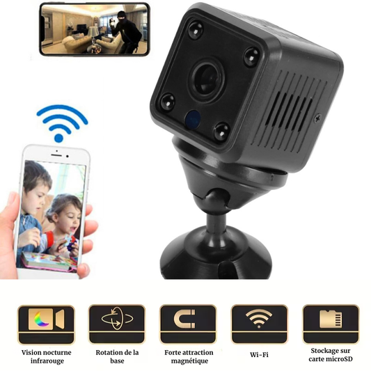 Mini Caméra compacte, haute résolution, alertes de détection de mouvement, vision nocturne, enregistrement continu, pour la surveillance de votre maison et de vos biens.