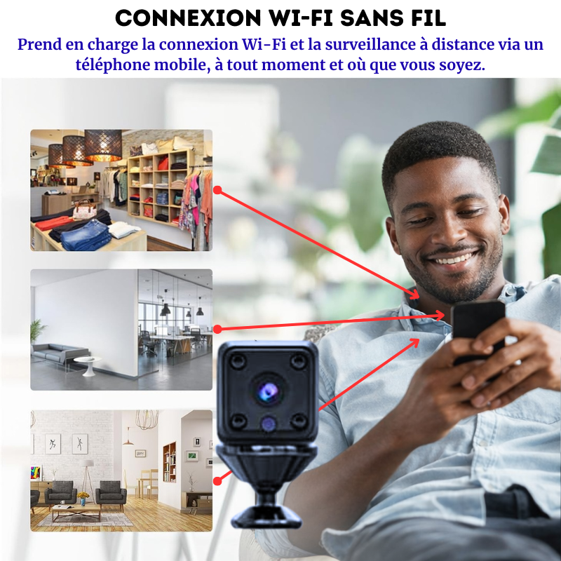 Mini caméra compacte, haute résolution, alertes de détection de mouvement, vision nocturne, enregistrement continu, pour la surveillance de votre maison et de vos biens.