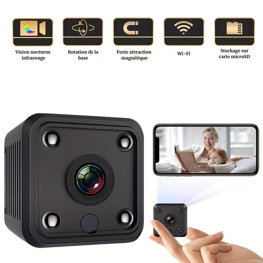 Mini Caméra compacte, haute résolution, alertes de détection de mouvement, vision nocturne, enregistrement continu, pour la surveillance de votre maison et de vos biens.