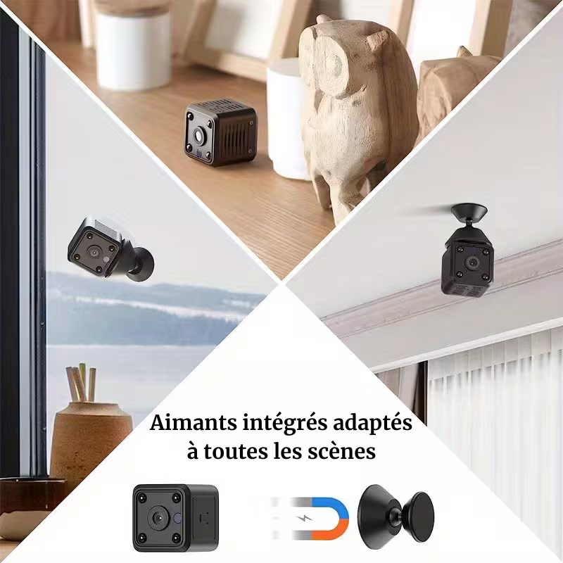 Mini caméra compacte, haute résolution, alertes de détection de mouvement, vision nocturne, enregistrement continu, pour la surveillance de votre maison et de vos biens.