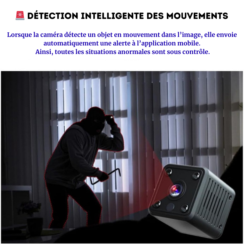 Mini caméra compacte, haute résolution, alertes de détection de mouvement, vision nocturne, enregistrement continu, pour la surveillance de votre maison et de vos biens.